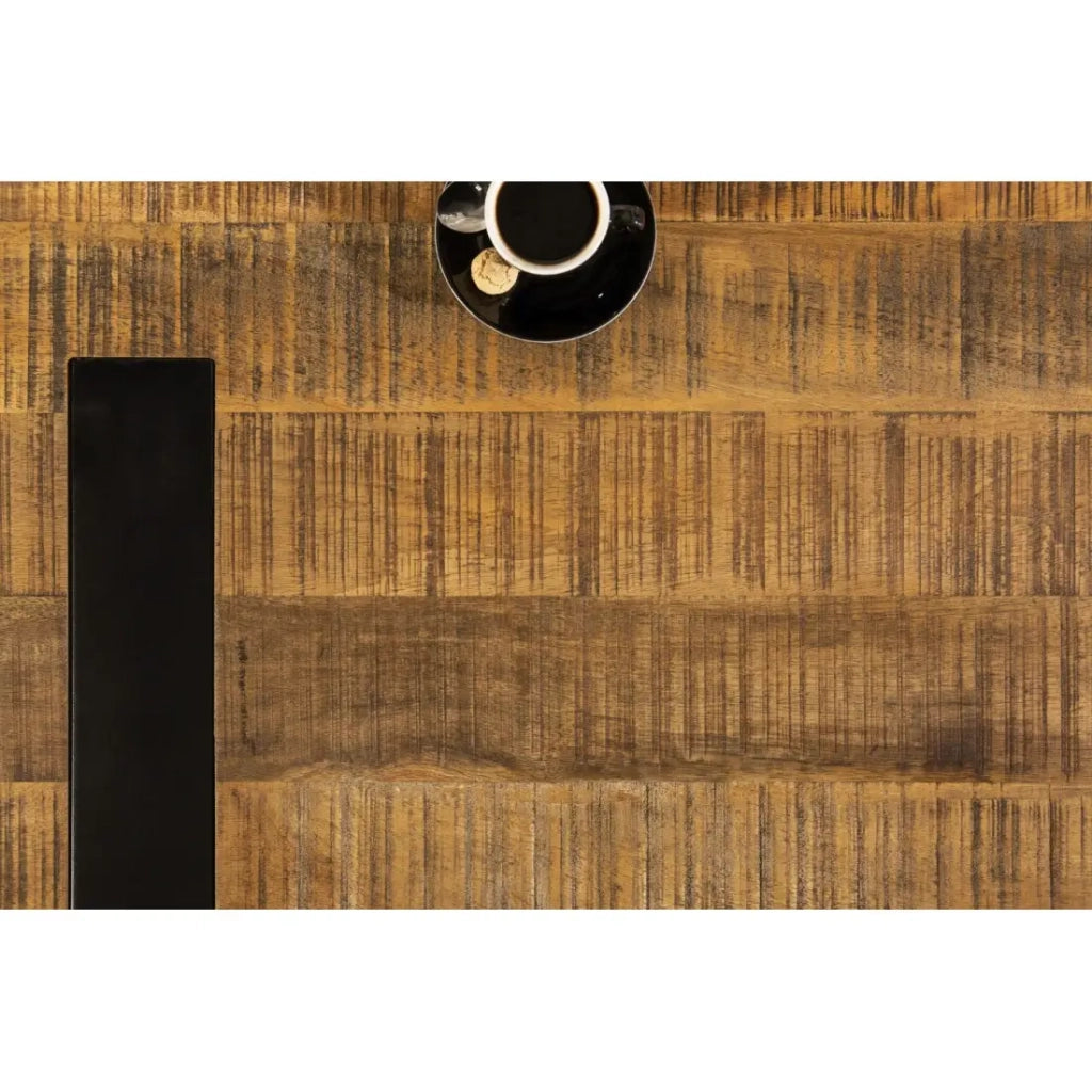Tavolino basso LODEN 100 cm in legno massiccio di mango e metallo nero - design industriale