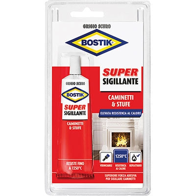 MASTICE REFRATTARIO CAMINETTI STUFE TUBETTO BOSTIK - GRIGIO SCURO GR 100- 4 pezzi