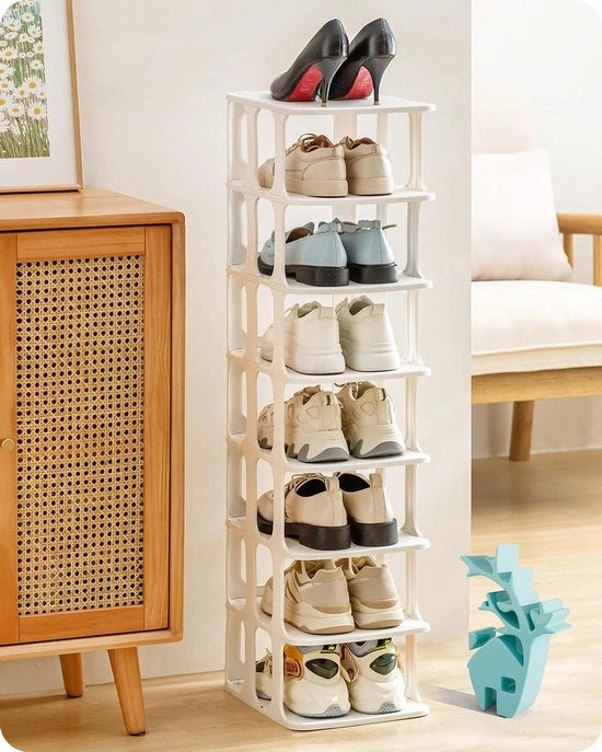 Scaffalature per Scarpe Stivale in Plastica con Capacità di 8 Pari per Armadi, Cupboard e Entrate (Bianco)