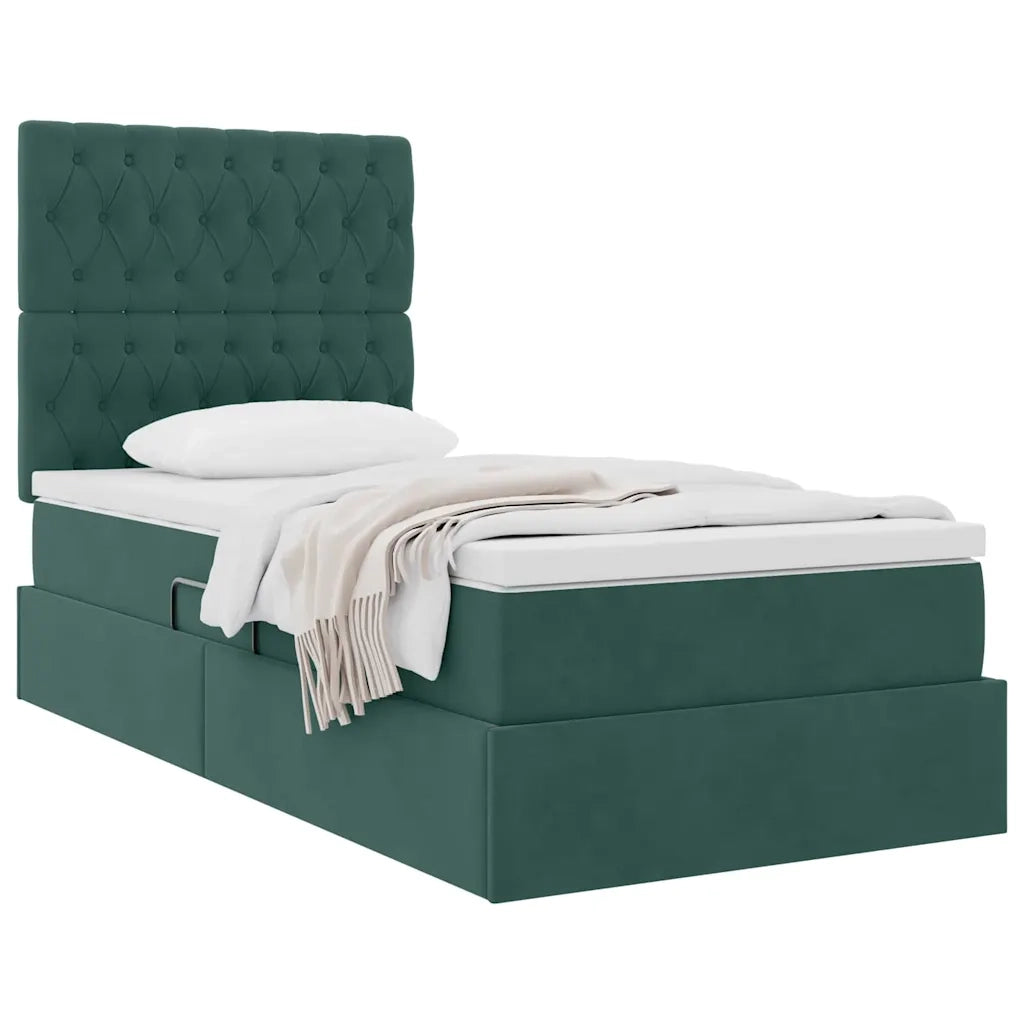Letto con contenitore e materasso Verde Scuro 90 x 200 cm