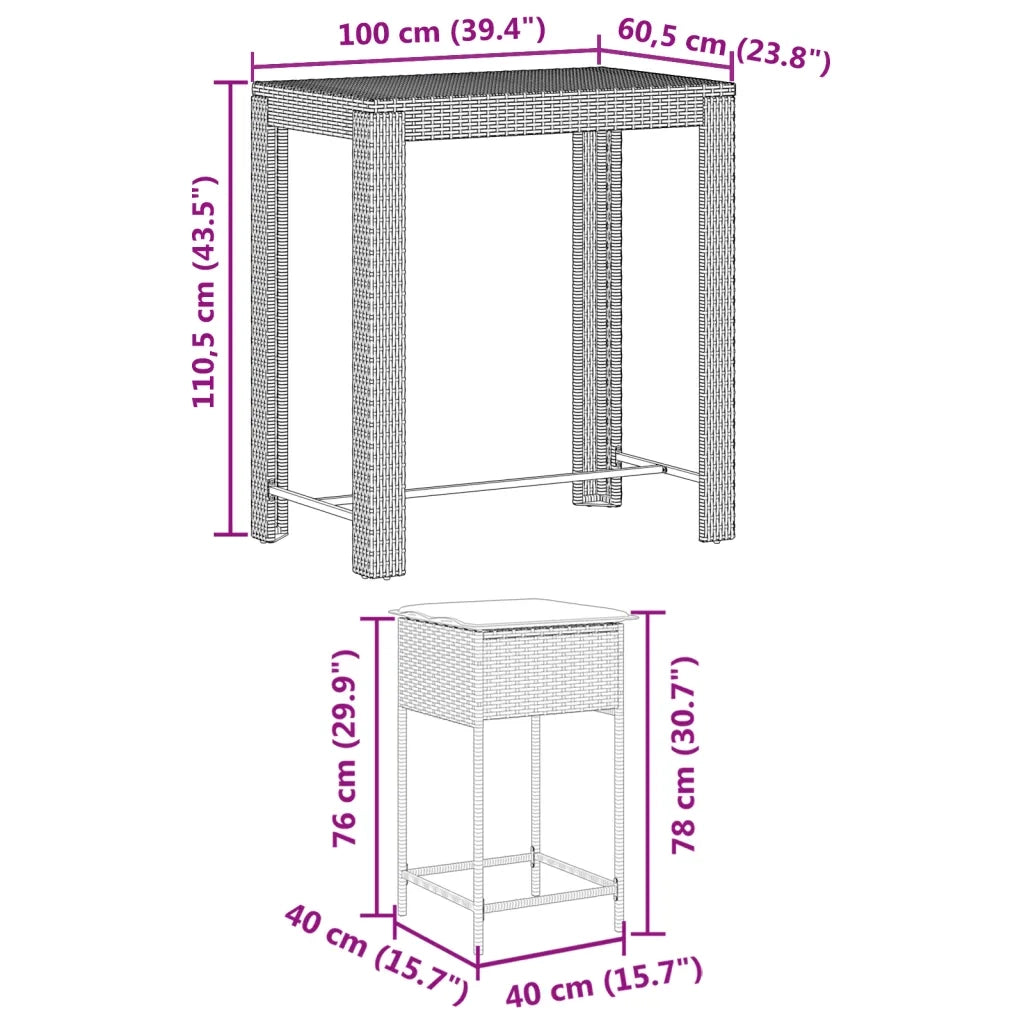 Set Bar da Giardino 5 pz | Set Salotto da Giardino con Cuscini in Polyrattan Grigio