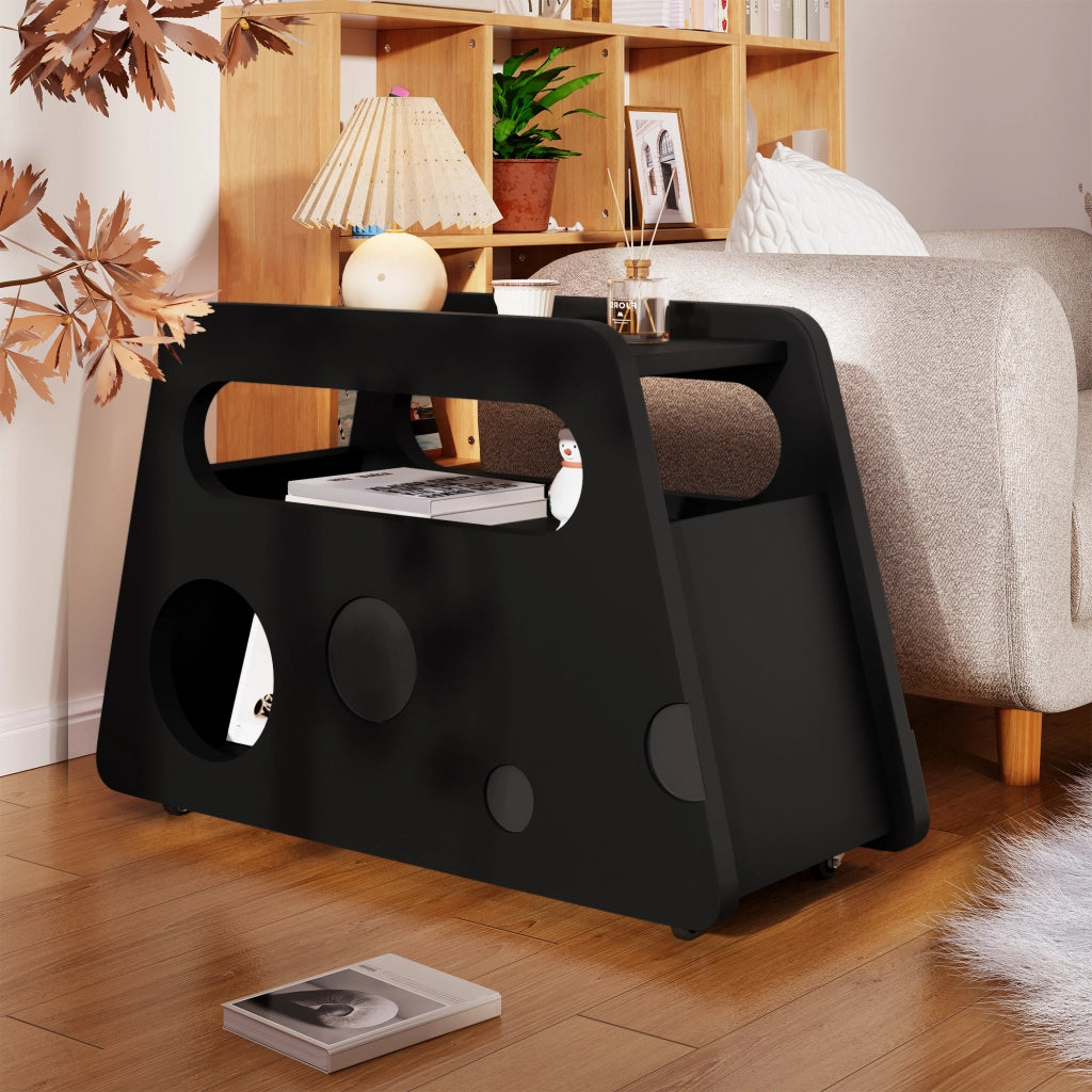 Carrello Comodino ¨C MINIMAL ¨C Nero, Rotondo, con Ruote, 81x33x51,5 cm