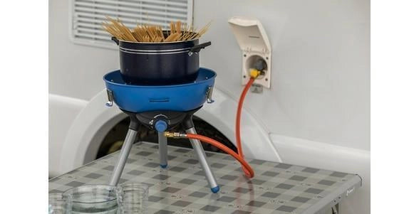 Campingaz 2177091 Party Grill 400 Caravan Grill 2000 W propano-butano con coperchio rimovibile e 3 gambe colore Nero Blu Acciaio satinato