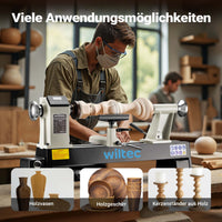 Tornio per legno, 3 variazioni di velocità 50-1450, 1250-2800 e 2800–3800 rpm, Macchina da banco per tornitura