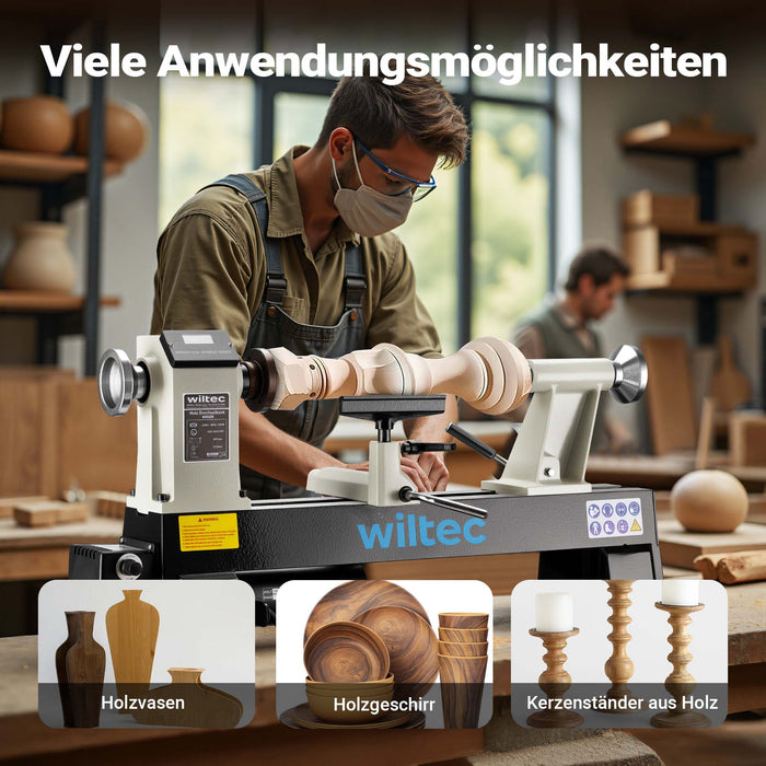 Tornio per legno, 3 variazioni di velocità 50-1450, 1250-2800 e 2800–3800 rpm, Macchina da banco per tornitura