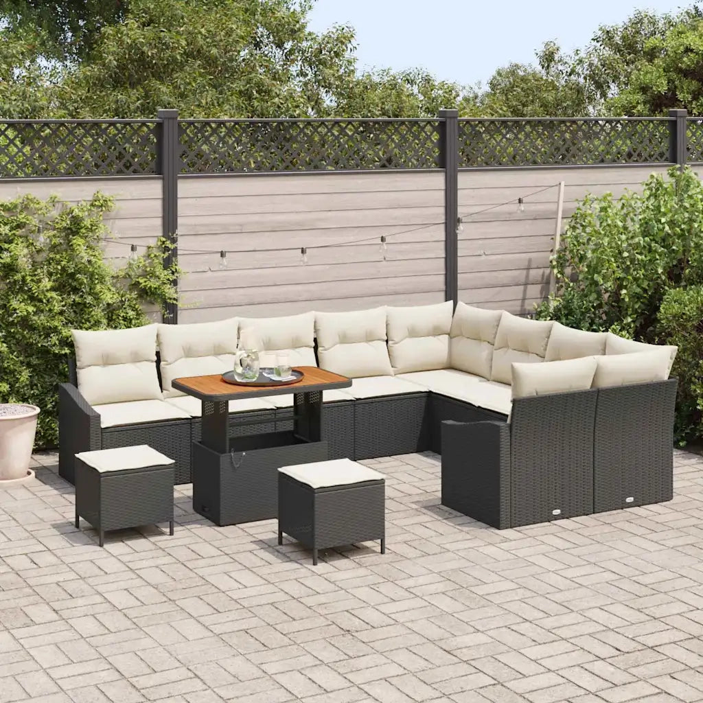 Set Divano da Giardino con cuscino 12 pcs Nero Poly Rattan