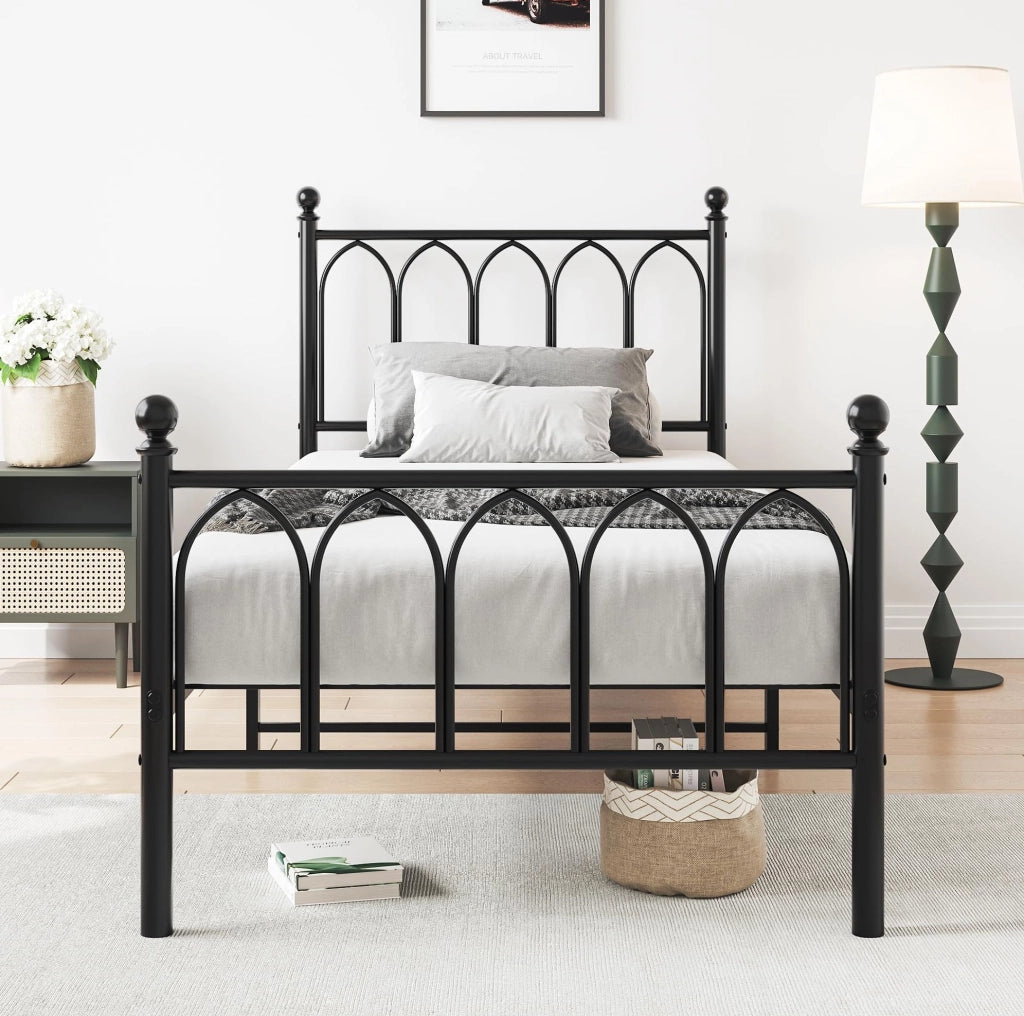Struttura letto singolo in metallo 90x200 cm con testiera alta; nero