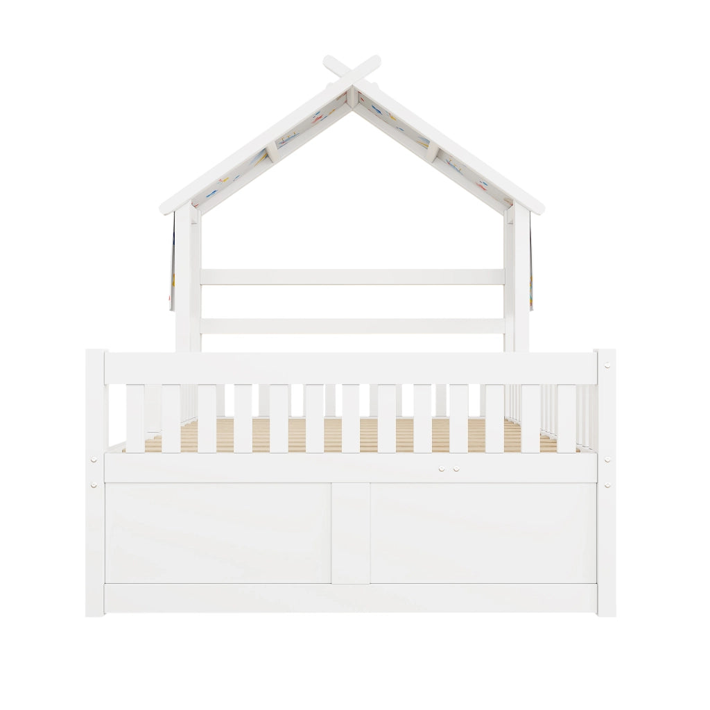 Letto a Casa con Letto Estraibile ¨C MINIMAL ¨C Bianco, 140x200, 3 Cassetti, Sponde
