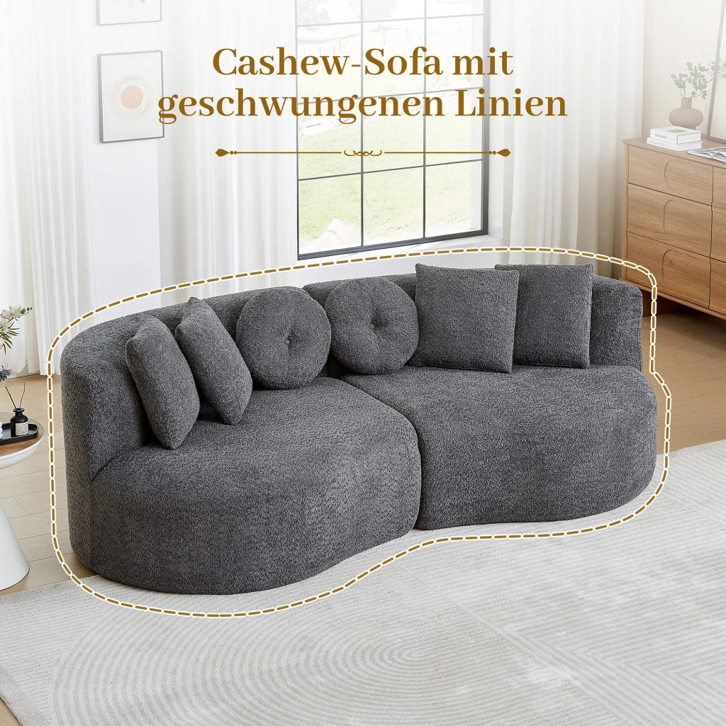 Divano modulare a 2 moduli in chenille senza braccioli con schienale ergonomico e 6 cuscini grigio antracite