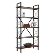 Libreria Suriel, Scaffale da ufficio, Mobile portalibri, Biblioteca, 90x34 h180 cm, Noce e Nero