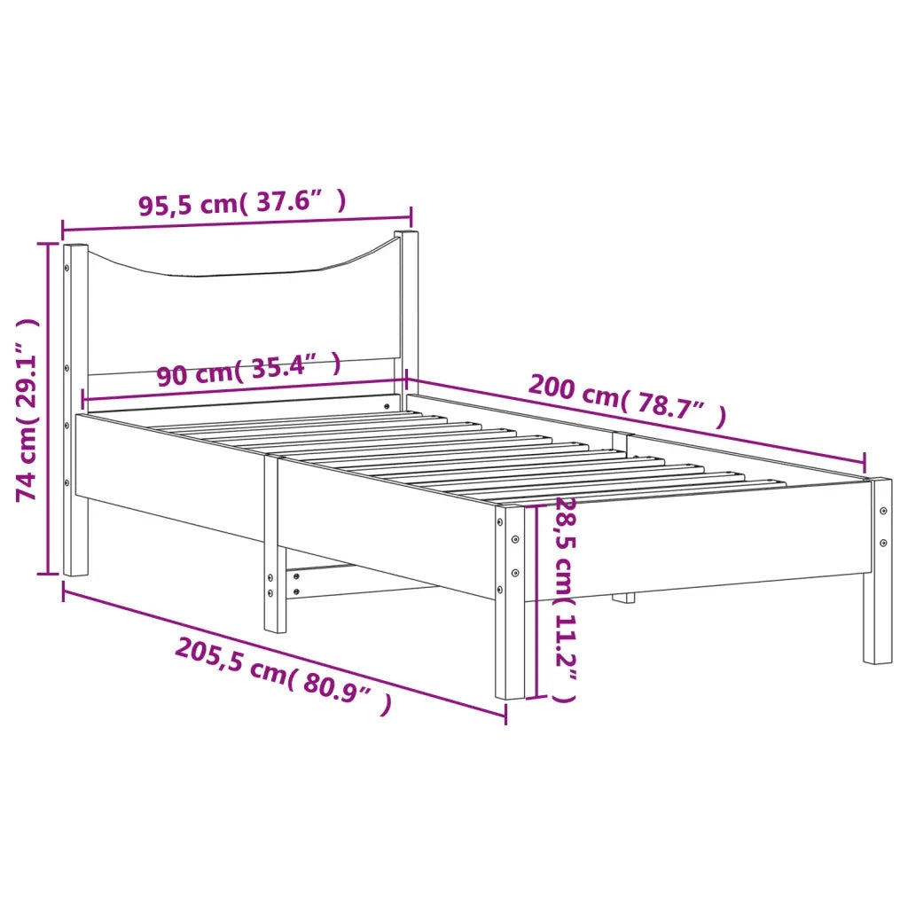 Letto senza Materasso Marrone Cera 90x200 cm Legno di Pino
