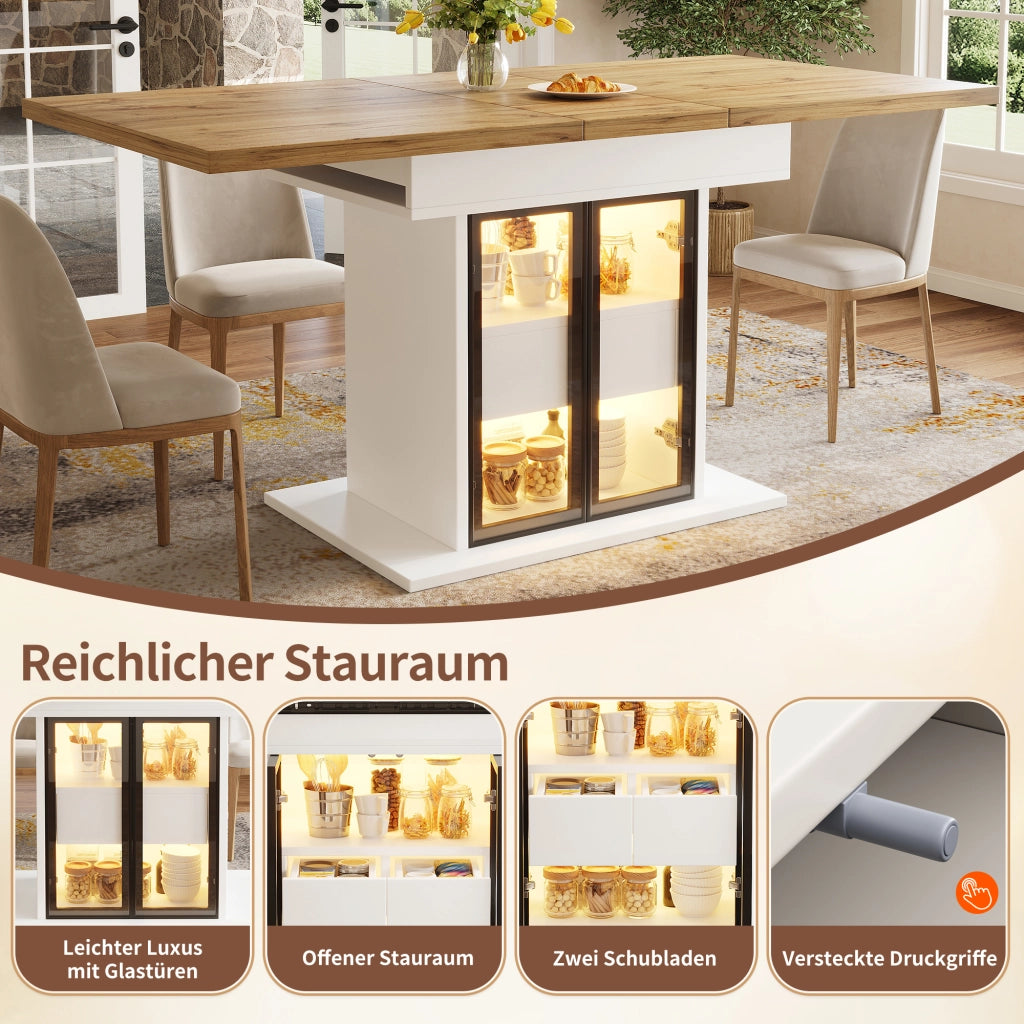 TAVOLO allungabile con contenitore e LED RGB 110/140 cm MDF Bianco
