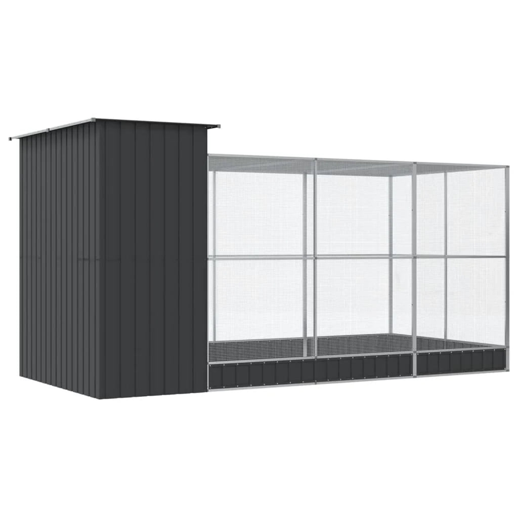 Voliera a gabbia con estensione in argento 416 x 203 x 216 cm acciaio argento 02_0045653
