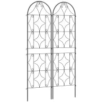 Support per Piante Rampicanti con Motivo, Set di 2 Tralicci da Giardino per Viti, Fiori, Verdure, in Metallo, 50 x 180 cm, Nero