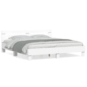 Letto matrimoniale | Letto per adulti | Giroletto con Testiera Bianco 160x200 cm in Legno Multistrato