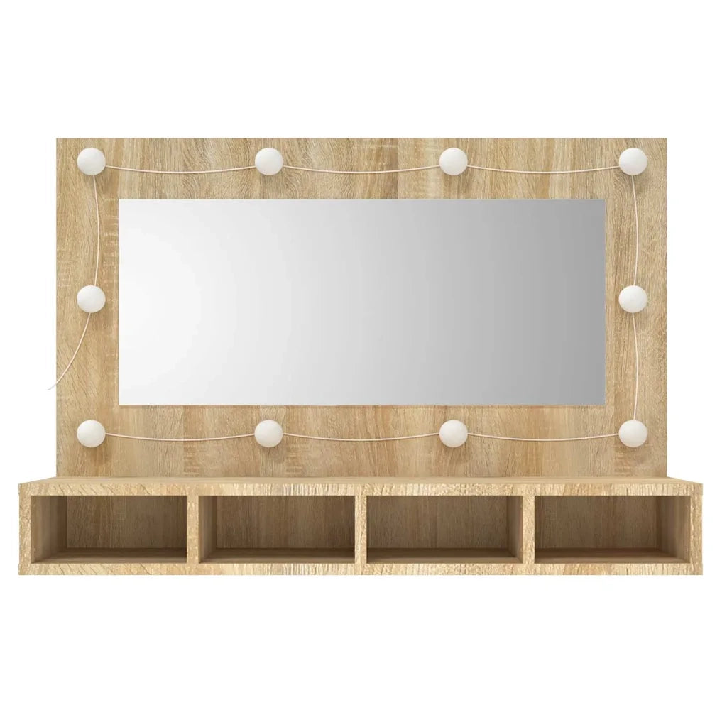 Mobile a Specchio con LED Rovere Sonoma 90x31,5x62 cm 808894