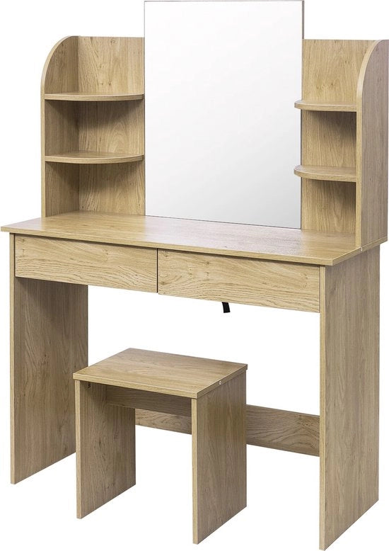 Tavolo da Bagno in Legno con Specchio e Spazio di Deposito - 108x40x76 cm - Legno