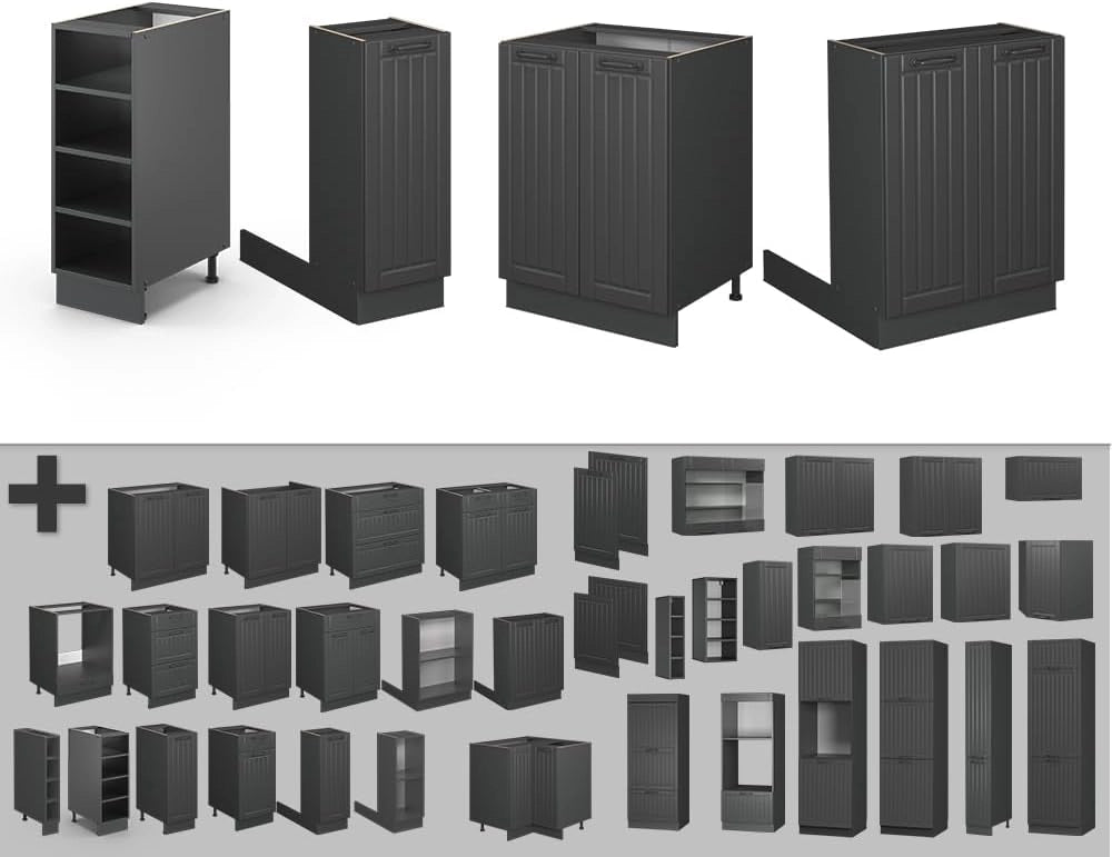 isola cucina Fame-Line, Grigio scuro, 90 cm senza piano di lavoro, adatto per l'espansione con moduli aggiuntivi compatibili