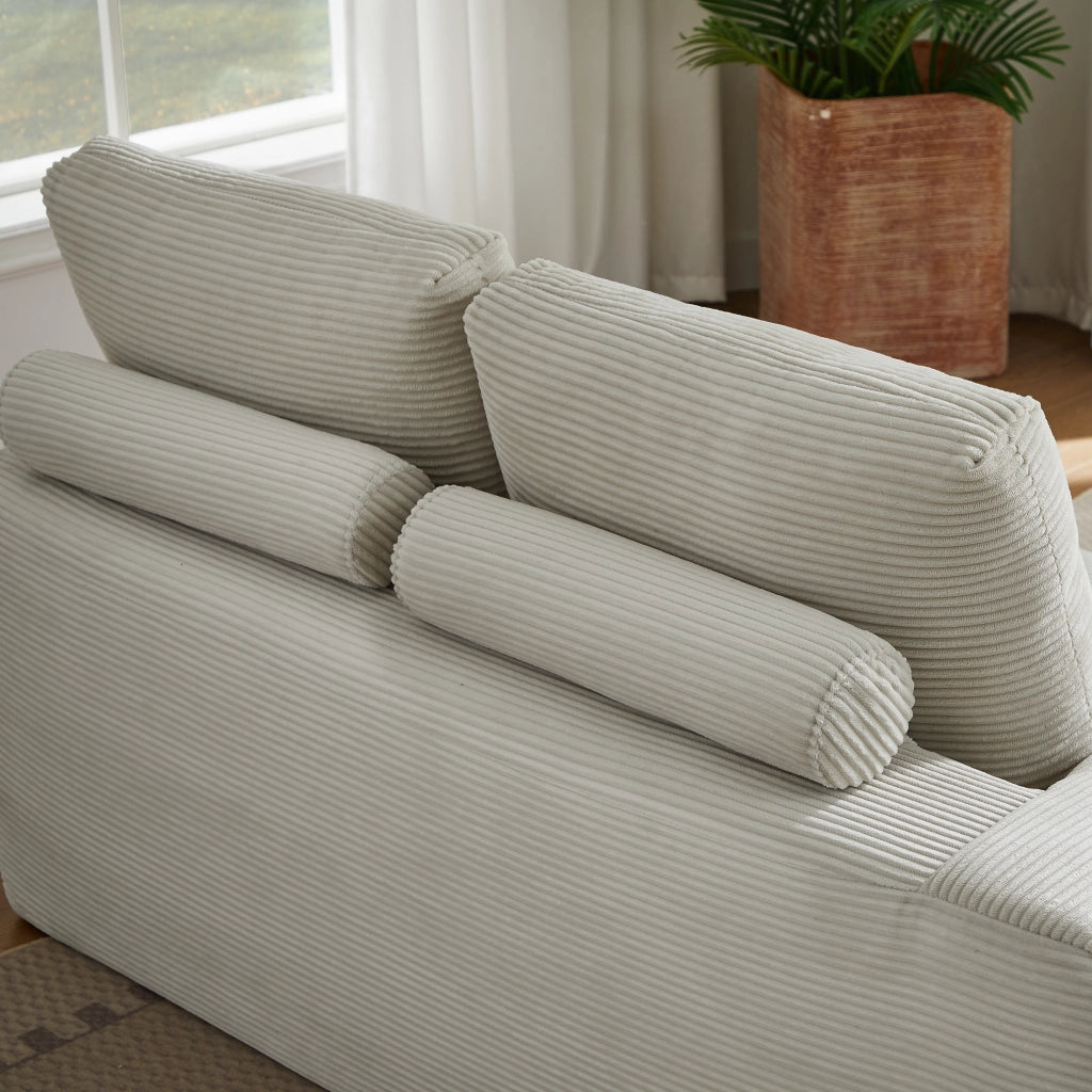 Divano angolare modulare in corduroy con design segmentato - per soggiorno e ufficio - beige