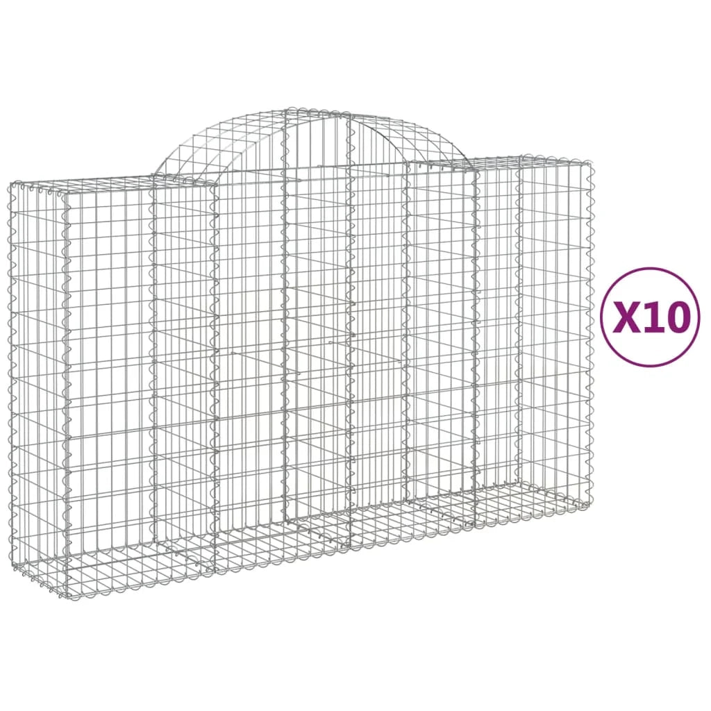 Cestini gabbioni recinzione a gabbia muro di contenimento ad arco 10 pezzi 200 x 50 x 120/140 cm ferro zincato argento 02_0040237