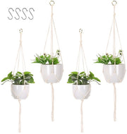 Set di 4 Corda Macramé per Sospensione, in Cotone, Beige, Per Piantine, per Interno, Esterno, Giardino, Terrazza, Finestra, Salotto, 2 Dimensioni