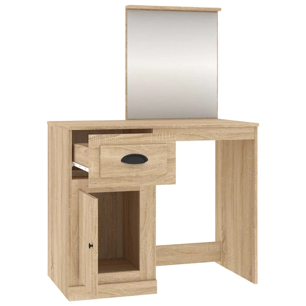 Toeletta | Tavolo da Trucco Specchio Rovere Sonoma 90x50x132,5cm Legno Multistrato