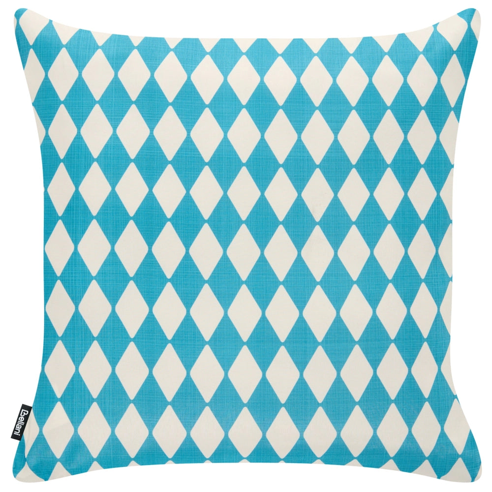 Set di 2 Cuscini Decorativi da Esterno 45 x 45 cm Turchese in Poliestere per Giardino con Motivo a Quadri Design Retrò