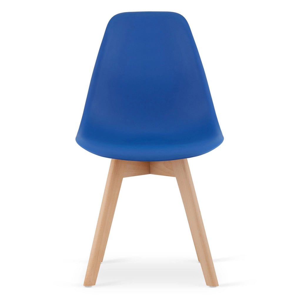 Sedia di design Kito blu con gambe in legno di faggio