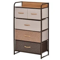 Mobile Cassettiera da Camera da Letto e Soggiorno, Cassettiera con 5 Cassetti Pieghevoli in Tessuto e Ripiano in MDF, 58x29x99cm, Multicolore