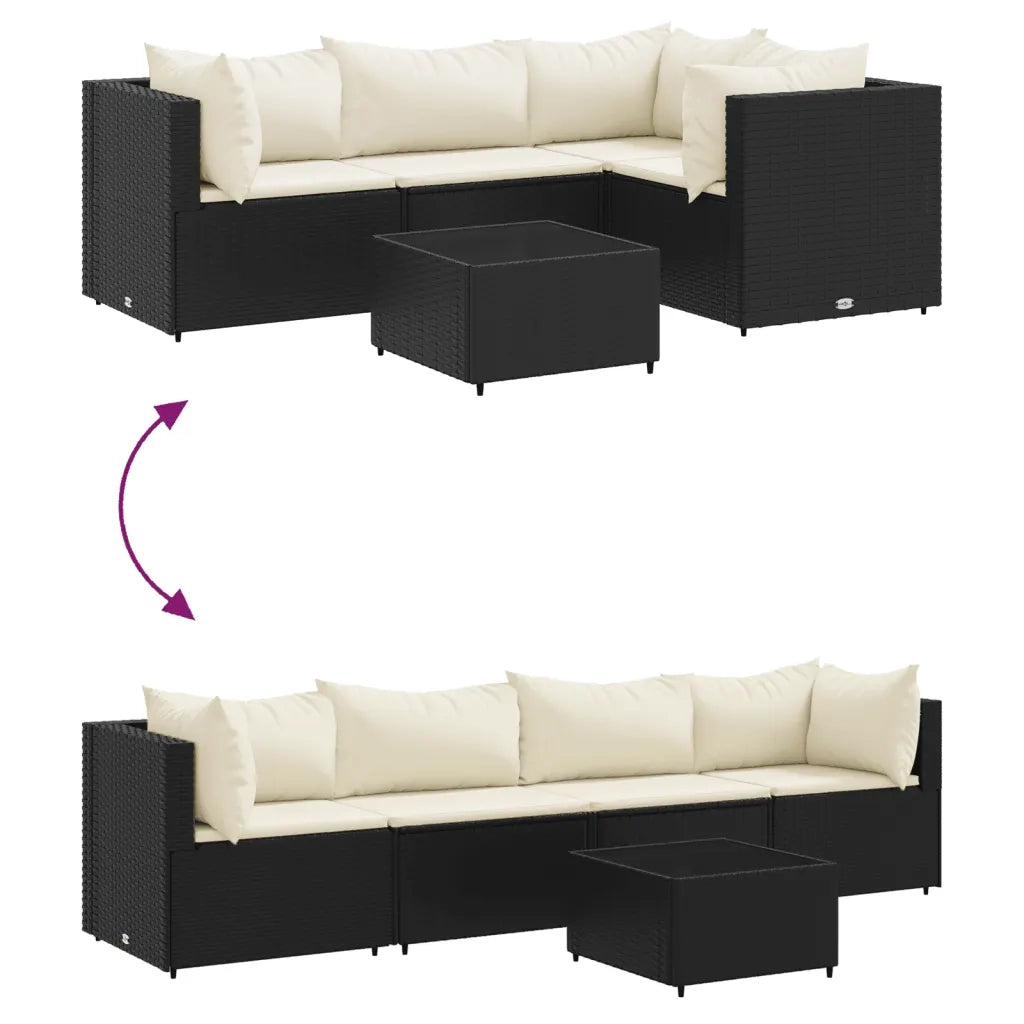 vidaXL Set Divani da Giardino 5 pz con Cuscini Nero in Polyrattan