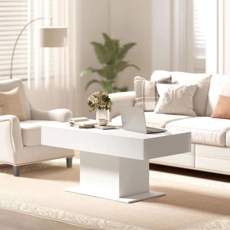 TAVOLINO DA CAFFÈ ESTENSIBILE CON VANO CONTENITORE MODERNO, 108-178.5X53X49 CM, BIANCO LUCIDO