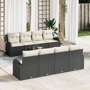 Set di Divani da Giardino 9 Pezzi con Cuscini Nero Polyrattan