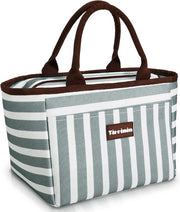 Borsa isoleggiata per donne e uomini, borsa isoleggiata per ragazze, borsa per adulti e bambini, grande capacità di raffreddamento, borsa per lavoro, scuola, picnic, grigia a strisce.