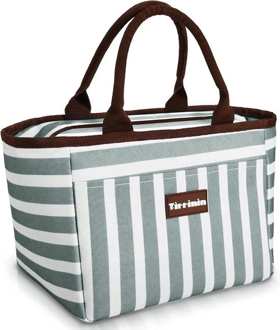 Borsa isoleggiata per donne e uomini, borsa isoleggiata per ragazze, borsa per adulti e bambini, grande capacità di raffreddamento, borsa per lavoro, scuola, picnic, grigia a strisce.
