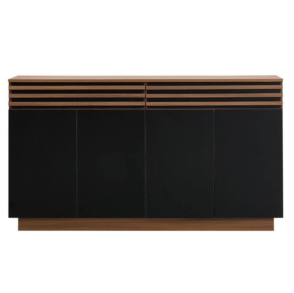 Credenza ULEVR 150x40x85 cm con 4 ante e 2 cassetti, mobile contenitore in MDF nero e marrone