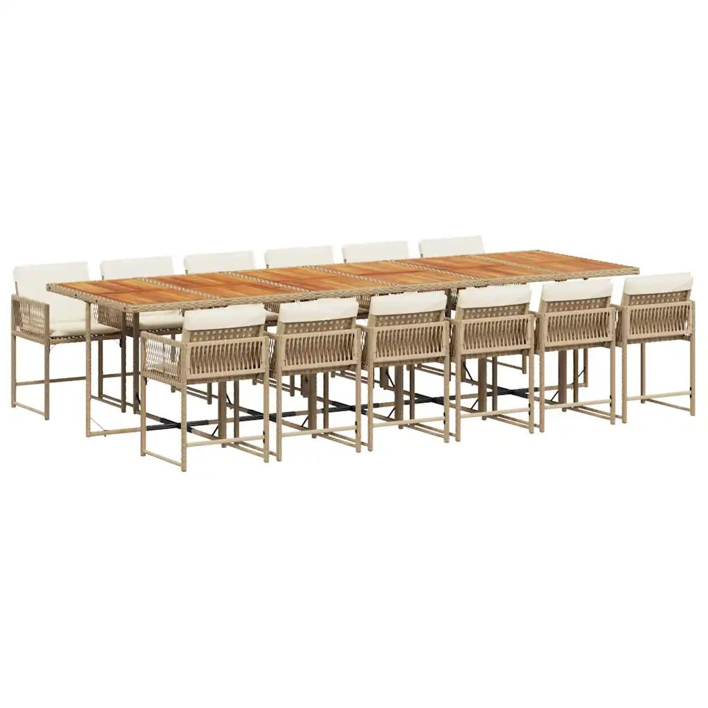 vidaXL Set da Pranzo da Giardino 13 pz con Cuscini Beige in Polyrattan