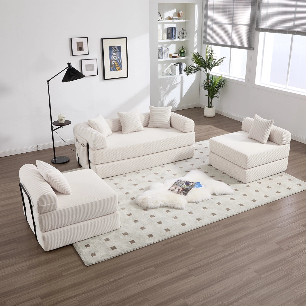 DIVANO modulare 270x180x64 cm in velluto a coste beige