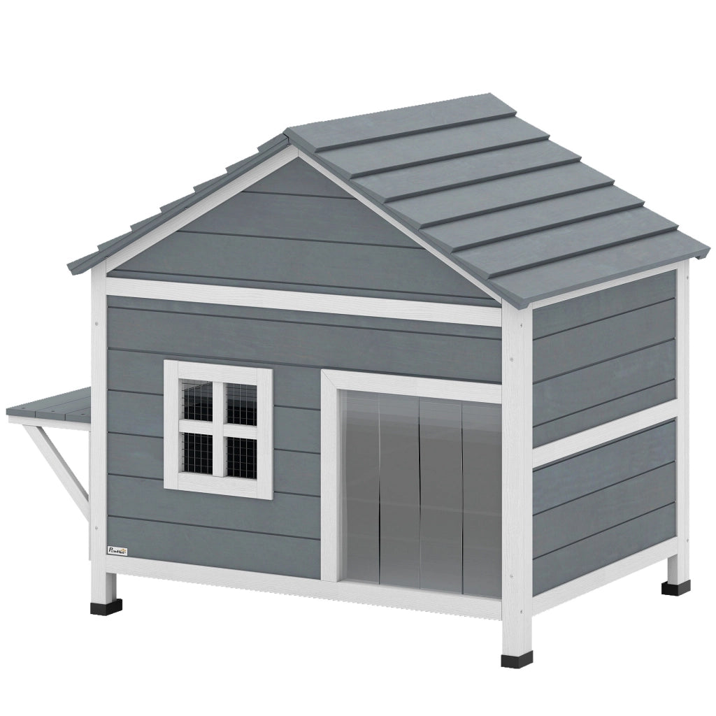 Casetta per Gatti 2 Piani Legno con Tetto Aperto e Piattaforma ¨C zephmum ¨C 101x72,5x81cm Grigio