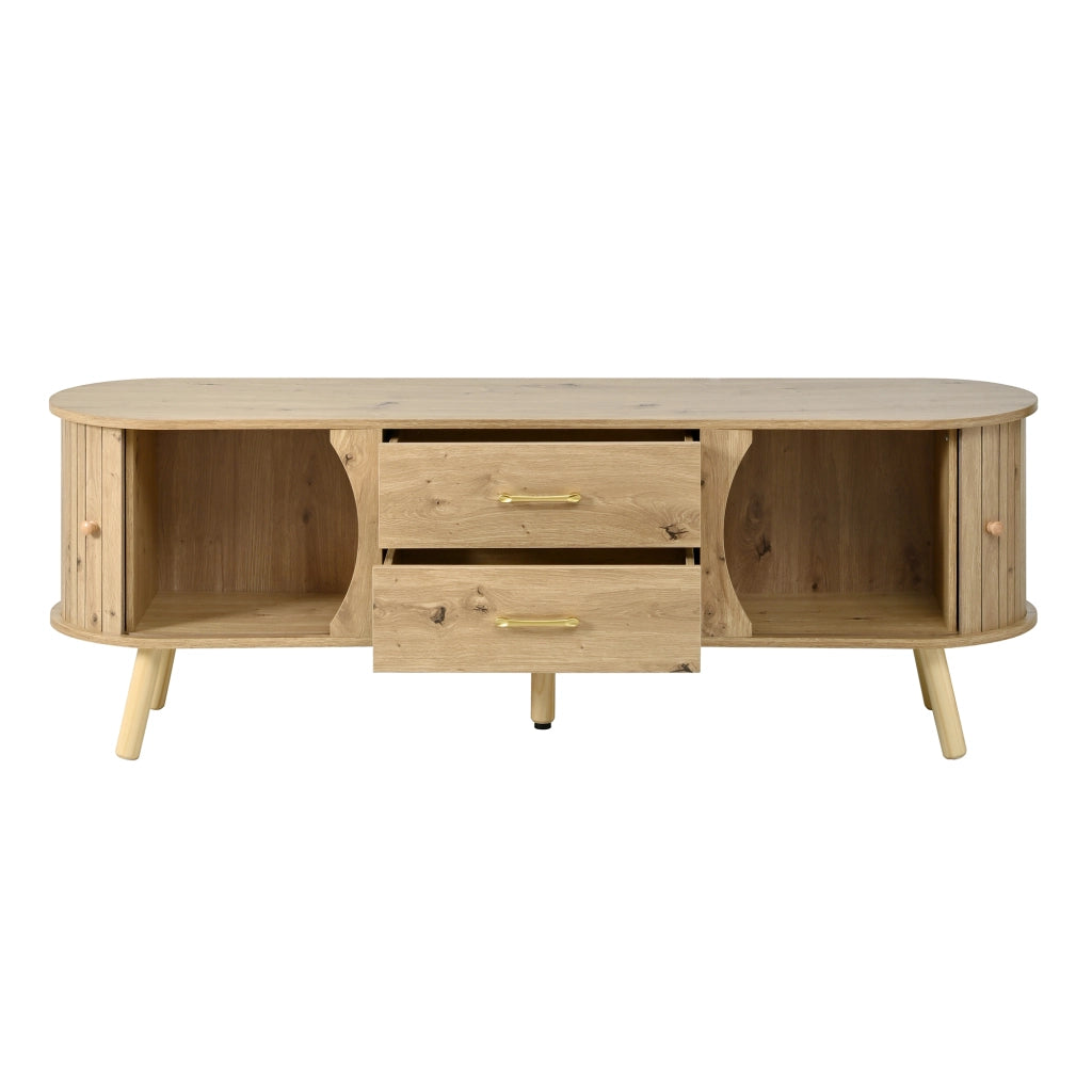 Mobile TV con 2 Ante Scorrevoli e 2 Cassetti ¨C MINIMAL ¨C Legno MDF Massello, Design Scandinavo