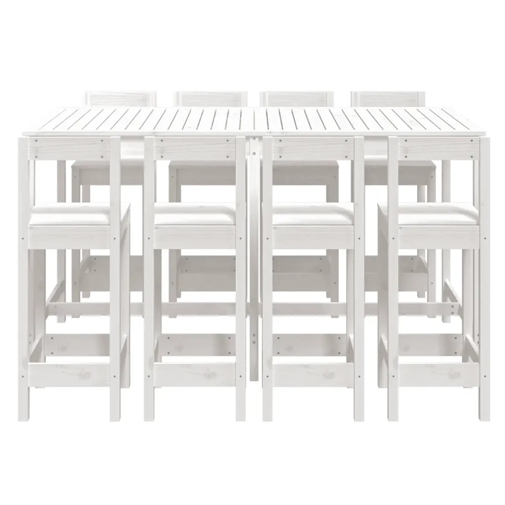 Set Bar da Giardino 9 pz Bianco in Legno Massello di Pino