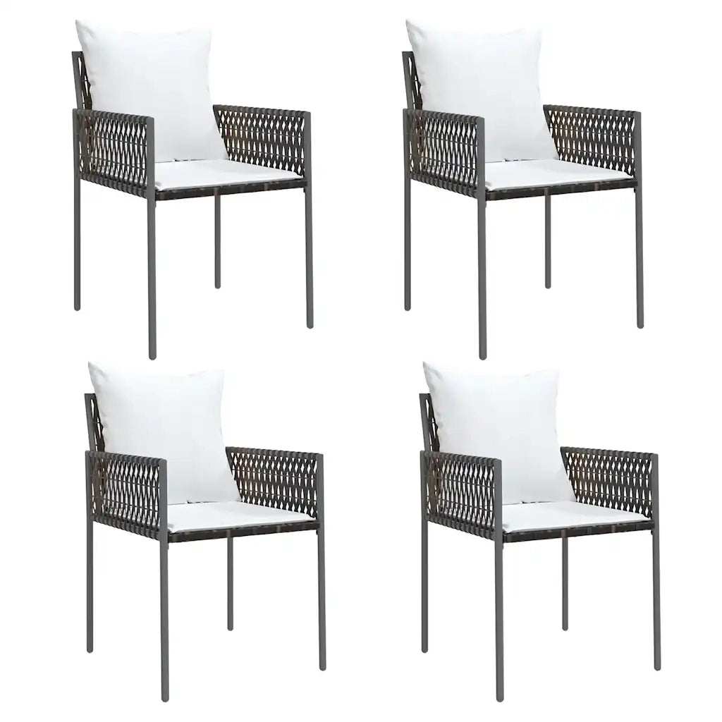 Sedie da Giardino con Cuscini 4 pz | Sedie da Esterno Marroni 54x61x83cm Polyrattan