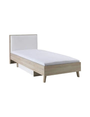 Letto bambino 90x200 con cassetto portaoggetti MALMO - Colori rovere chiaro e bianco