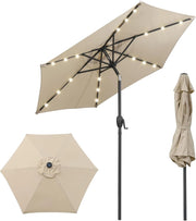 Ombrellone da Giardino 230 cm, Ombrello per Esterni con inclinazione Regolabile, 18 Luci LED, Manovella e Tettuccio Ventilato, Ombrello per Giardino, Cortile, Piscina (Beige)