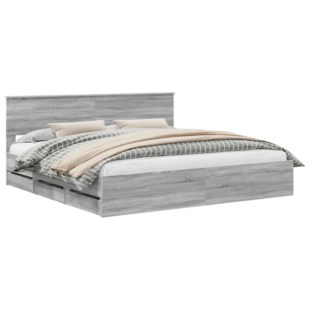 Struttura del letto con cassetto-Giroletto con contenitore-Rete del Letto Grigio Sonoma 200 x 200 cm 151791