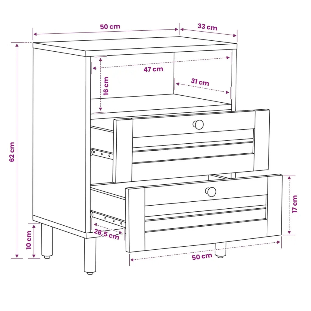 Comodino Marrone e Nero 50 x 33 x 60 cm Legno di mango massello 4018854