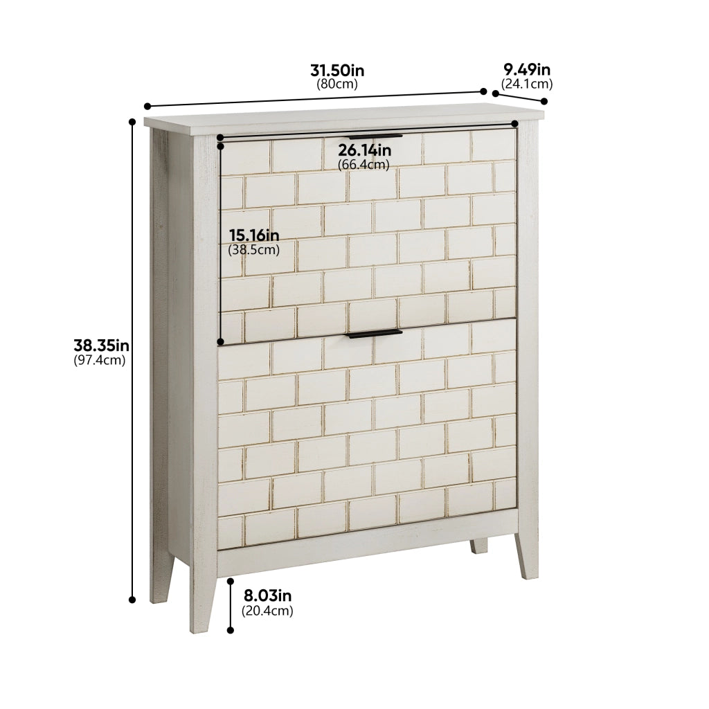 Scarpiera con 2 ante ribaltabili e vano aperto, stile farmhouse, con antiribaltamento, per ingresso, in MDF, bianco