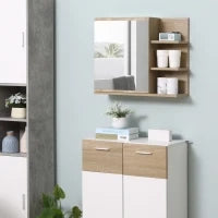 kleankin Specchiera Bagno a Parete con Anta e 3 Ripiani Laterali in Legno, 60x18x50cm