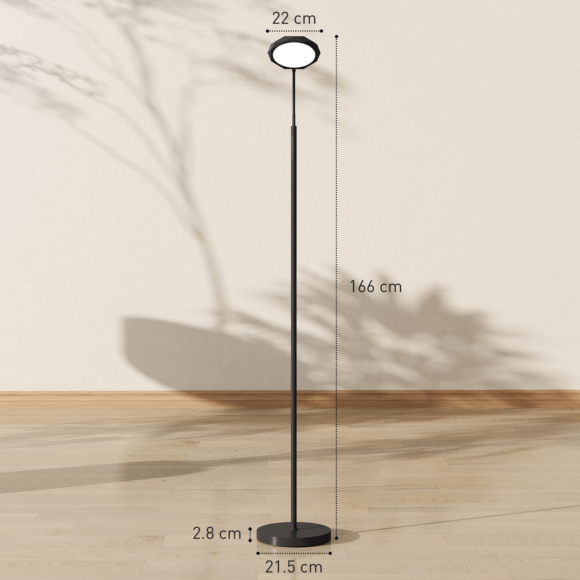 Lampada da Terra LED 22x166 cm con Telecomando Regolazione Luminosità e Temperatura in Acciaio Nero