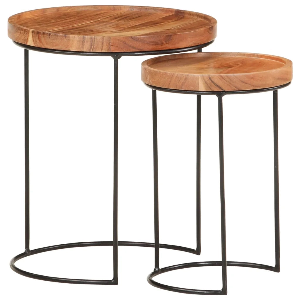 Set Tavolini da Salotto 2 pz Legno Massello di Acacia e Acciaio cod mxl 62432