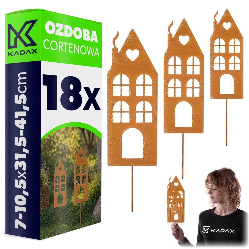 KADAX Ozdoba cortenowa Domy P25727 pakiet 6szt K17